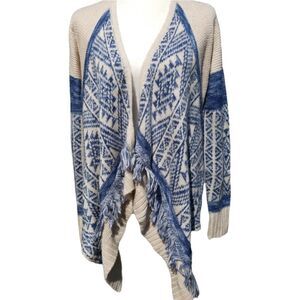 Lucky Brand Beige Blue Tight Knit Open Cardigan Size Small